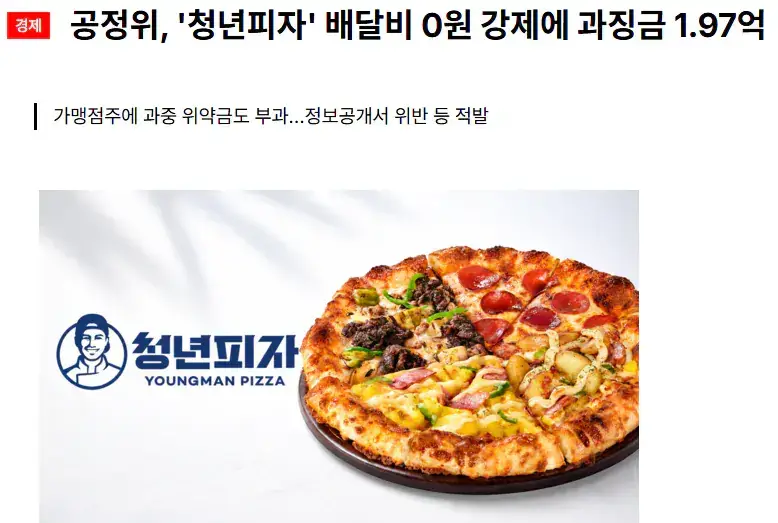 청년피자가 과징금 2억 때려 맞은 이유의 내용을 보여주는 이미지