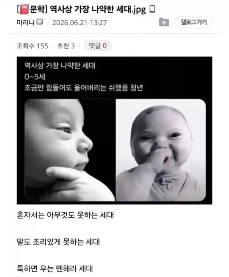 반박불가 역사상 가장 나약한 세대의 내용을 보여주는 이미지