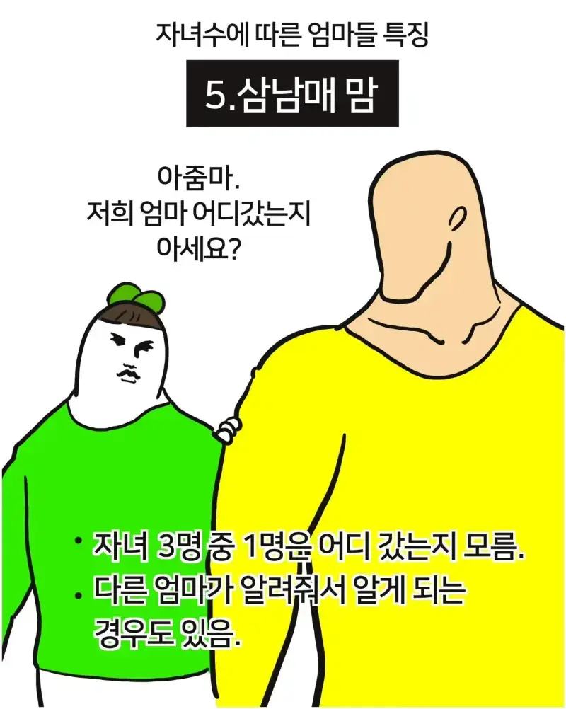 자녀 수에 따른 엄마들 특징의 내용을 보여주는 이미지 관련 이미지 5