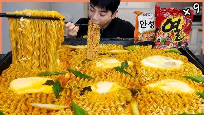 삼겹살 안성열라면 9봉지 라면 먹방 보쌈 김치 열라면 안성탕면 꿀조합 라멱먹방 Eat 9 Spicy Ramen MUKBANG - YouTube