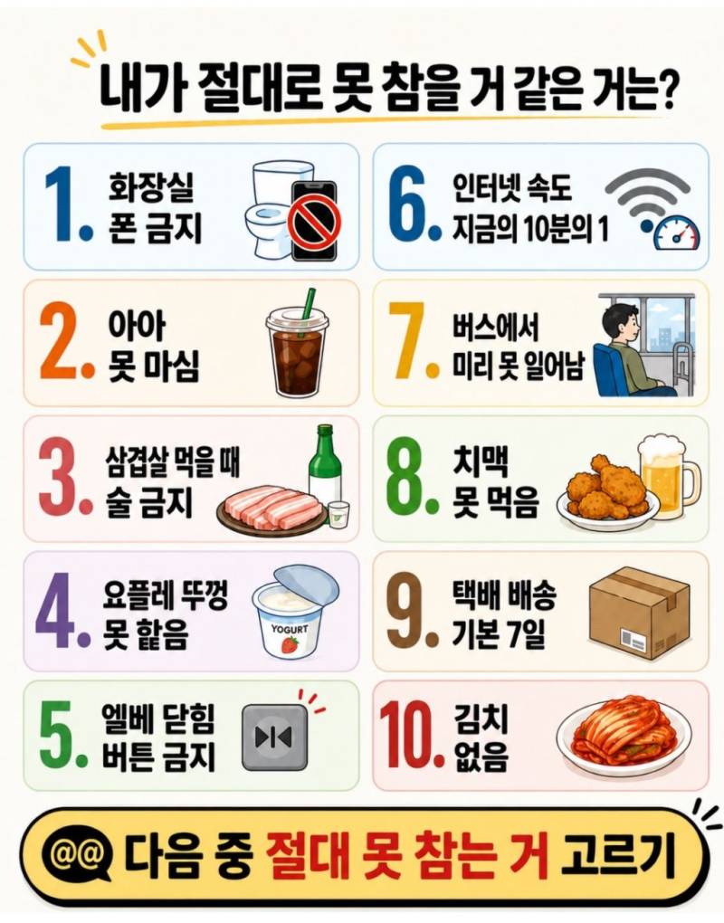 다음 중 절대 못 참는 것은?의 내용을 보여주는 이미지