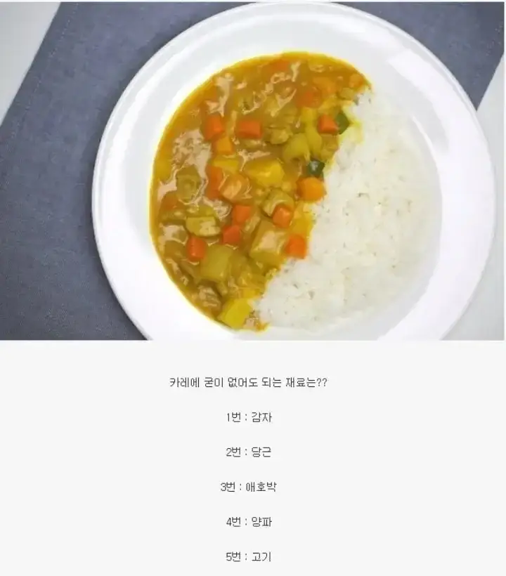 카레에 굳이 없어도 되는 재료의 내용을 보여주는 이미지