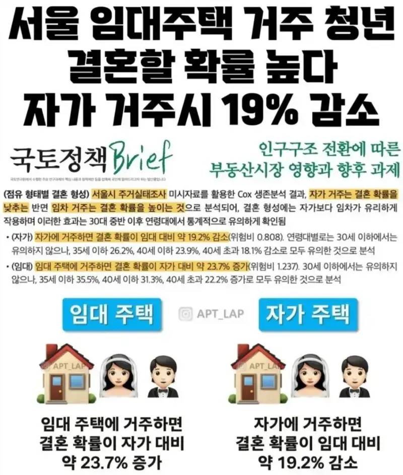 정부 "임대주택이 자가보다 결혼할 확률 높다"의 내용을 보여주는 이미지