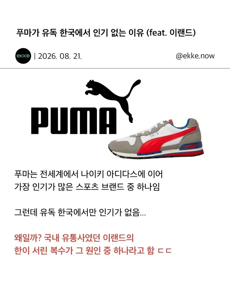 푸마가 유독 한국에서 인기 없는 이유의 내용을 보여주는 이미지