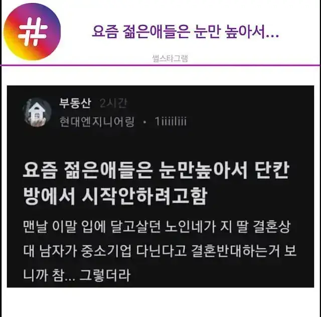요즘 젊은애들 눈만 높아서의 내용을 보여주는 이미지