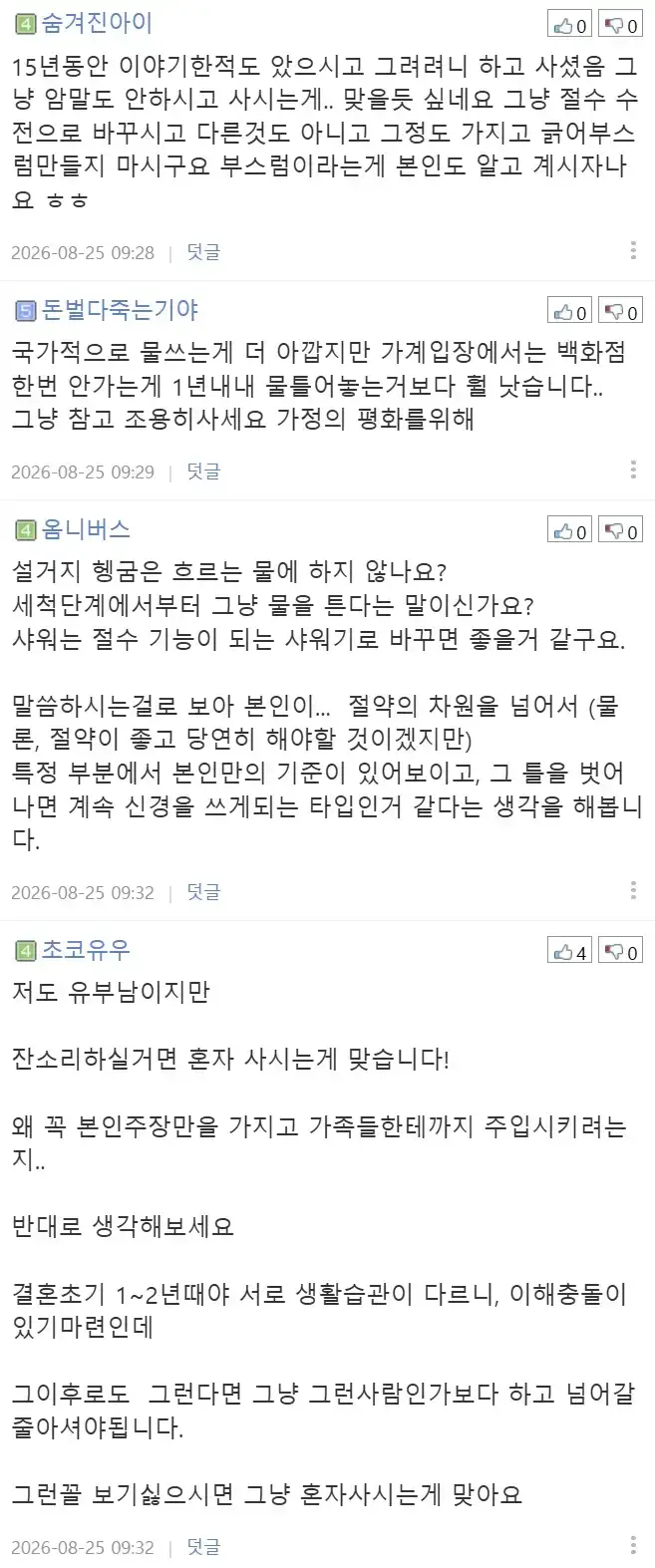 집에서 물 아껴쓰지 않는 와이프 때문에 빡친 뽐뿌인의 내용을 보여주는 이미지 관련 이미지 5