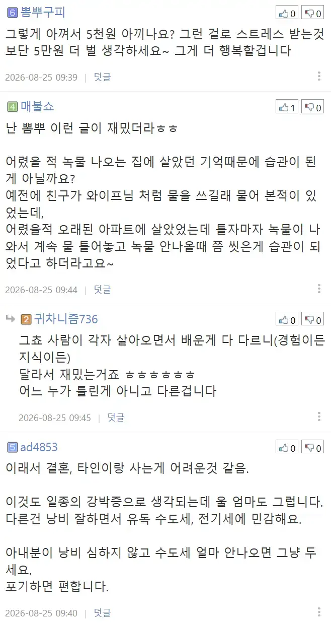 집에서 물 아껴쓰지 않는 와이프 때문에 빡친 뽐뿌인의 내용을 보여주는 이미지 관련 이미지 7