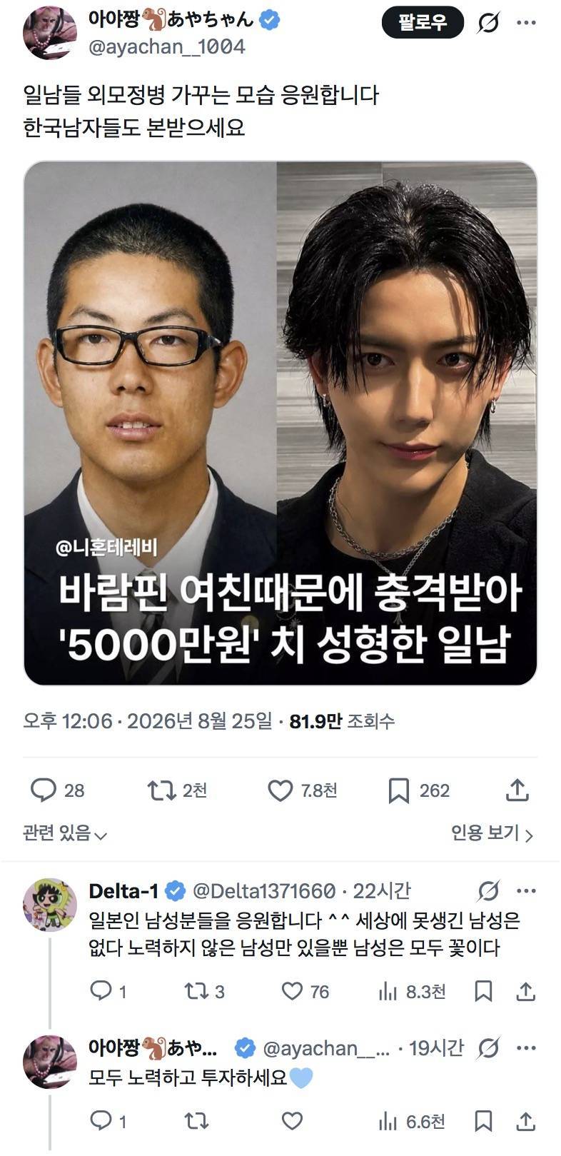 일남들 외모정병 가꾸는 모습 응원합니다의 내용을 보여주는 이미지