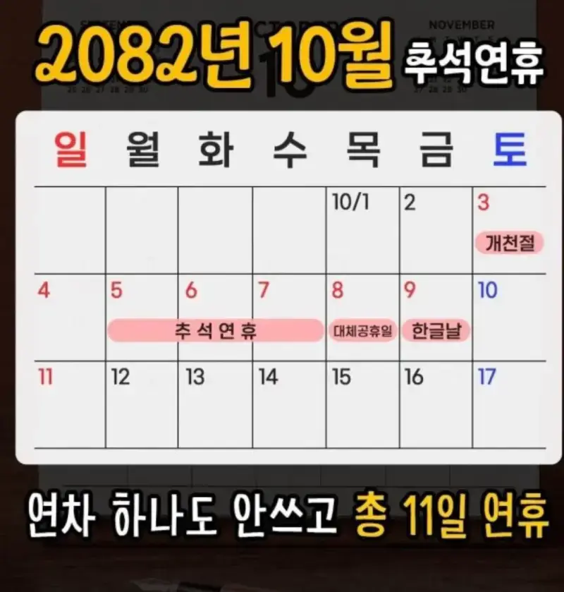 역대급 추석 연휴의 내용을 보여주는 이미지