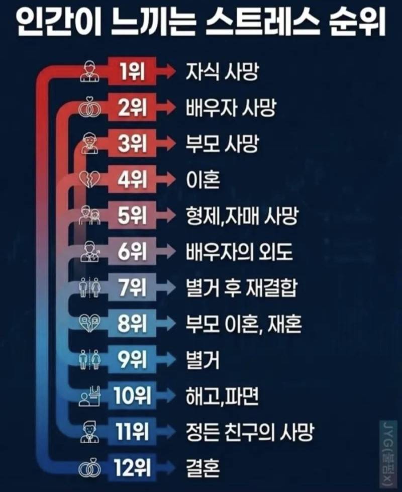 인간이 느끼는 스트레스 순위의 내용을 보여주는 이미지