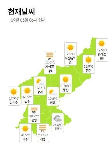 오늘 아침 북한 기온의 내용을 보여주는 이미지
