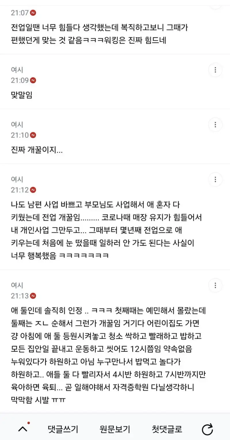 전업 육아가 개꿀이라는 언냐의 내용을 보여주는 이미지 관련 이미지 4
