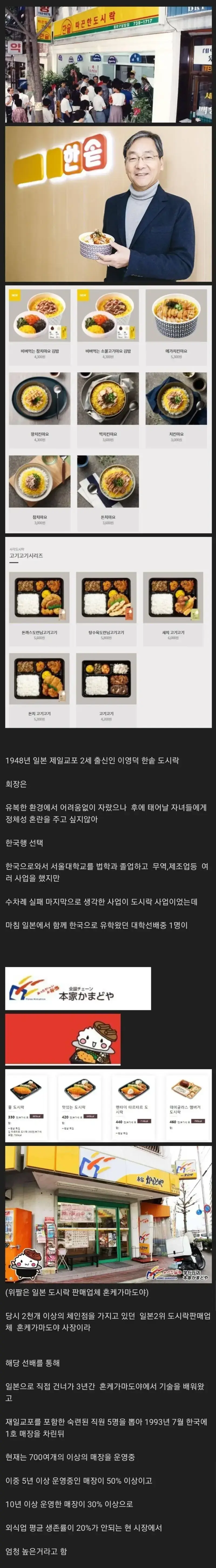 의외로 잘 모르는 한솥 도시락의 역사의 내용을 보여주는 이미지