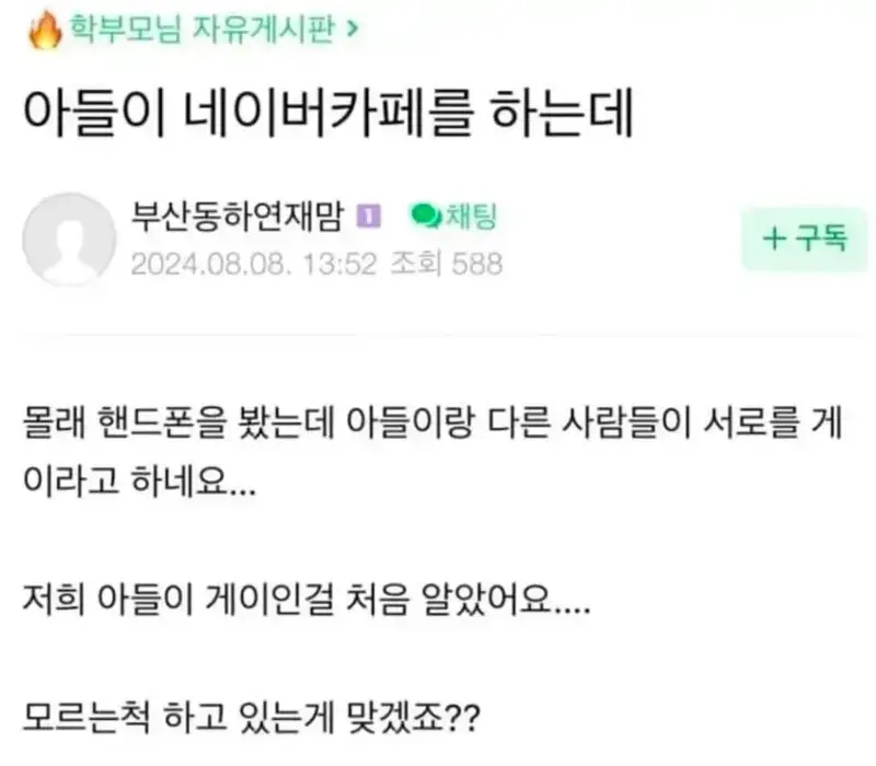 아들이 게이인걸 알게된 엄마의 내용을 보여주는 이미지