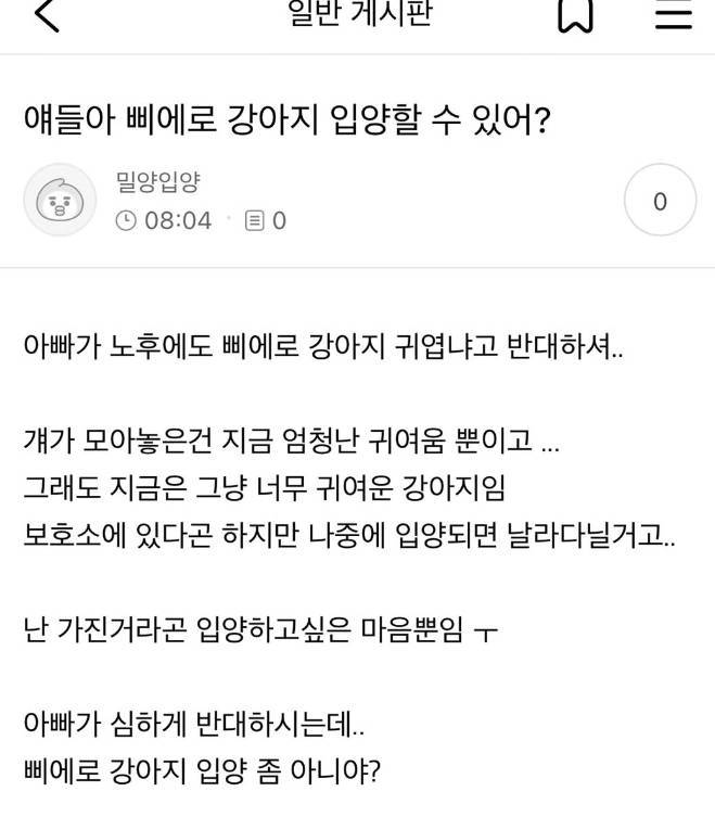 얘들아 삐에로 출신 강아지 어떻게 생각해?의 내용을 보여주는 이미지
