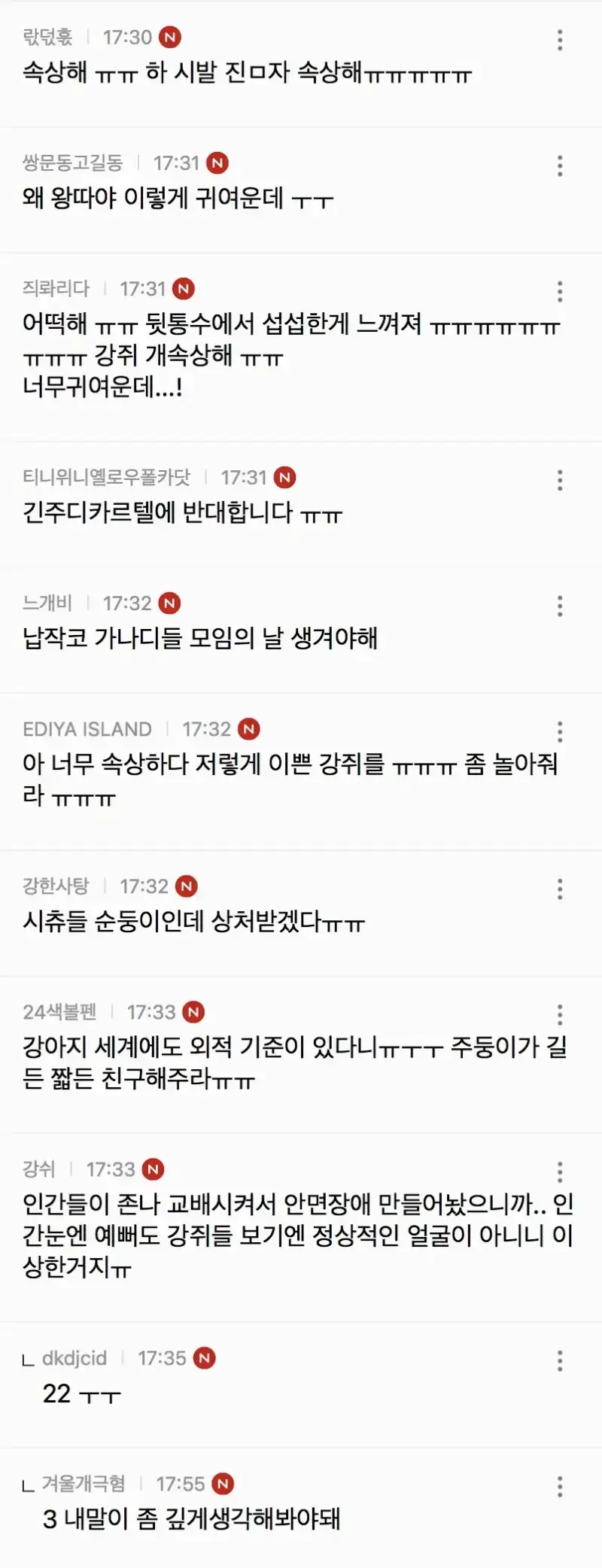코 납작한 강쥐는 강아지들 사이에서 진짜 왕따의 내용을 보여주는 이미지 관련 이미지 2