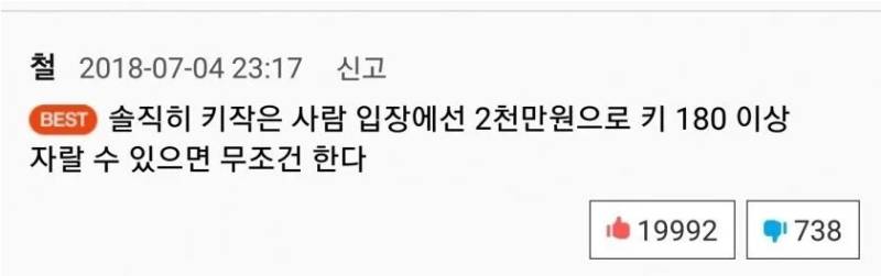 2,000만원으로 키 180cm 가능하면 하나요?의 내용을 보여주는 이미지