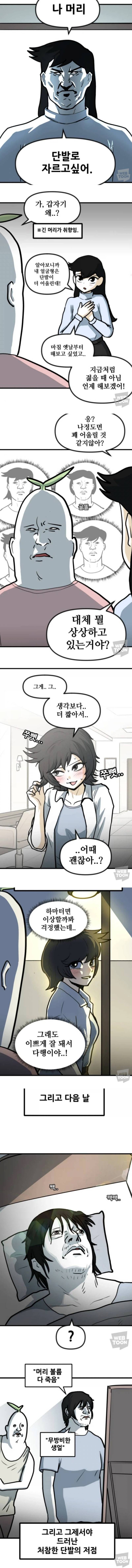 어느날 갑자기 단발로 자르고 싶다는 아내의 내용을 보여주는 이미지