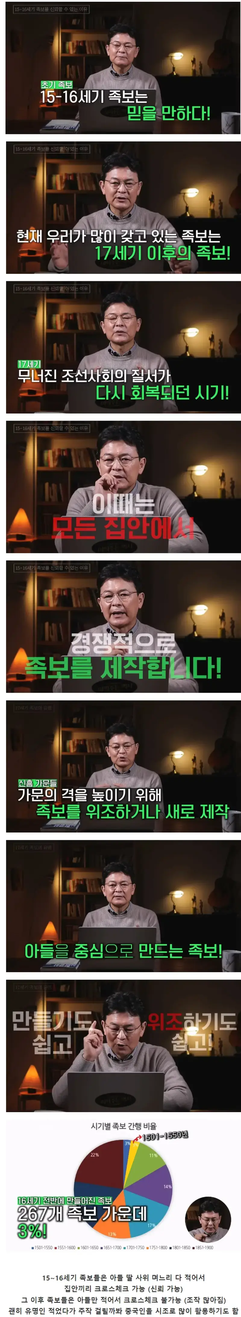 현재 한국 집안 많은 족보들은 신뢰가 어렵다의 내용을 보여주는 이미지