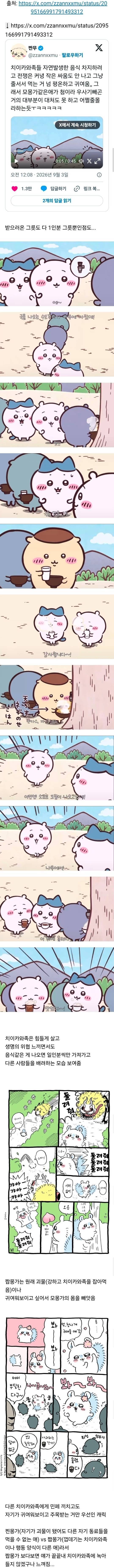 [치이카와] 치이카와족이랑 짭몽가는 사고방식이 아예 다르다는 걸 보여주는 에피소드의 내용을 보여주는 이미지