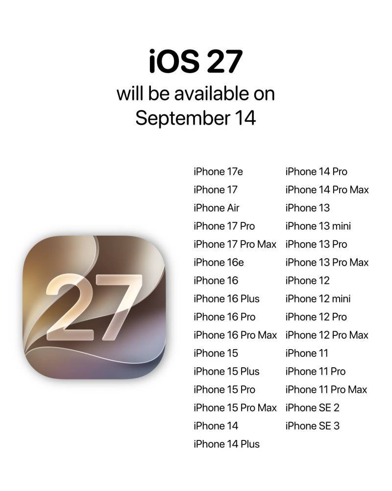 9월 15일 새벽 2시부터 배포되는 아이폰 iOS 27 지원 기기 목록의 내용을 보여주는 이미지