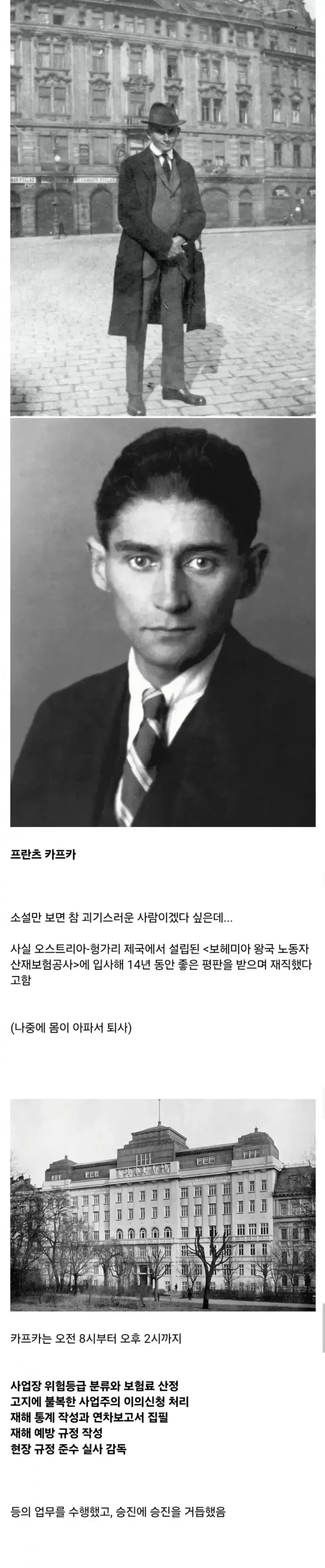 프란츠 카프카에 대한 이야기 두개의 내용을 보여주는 이미지