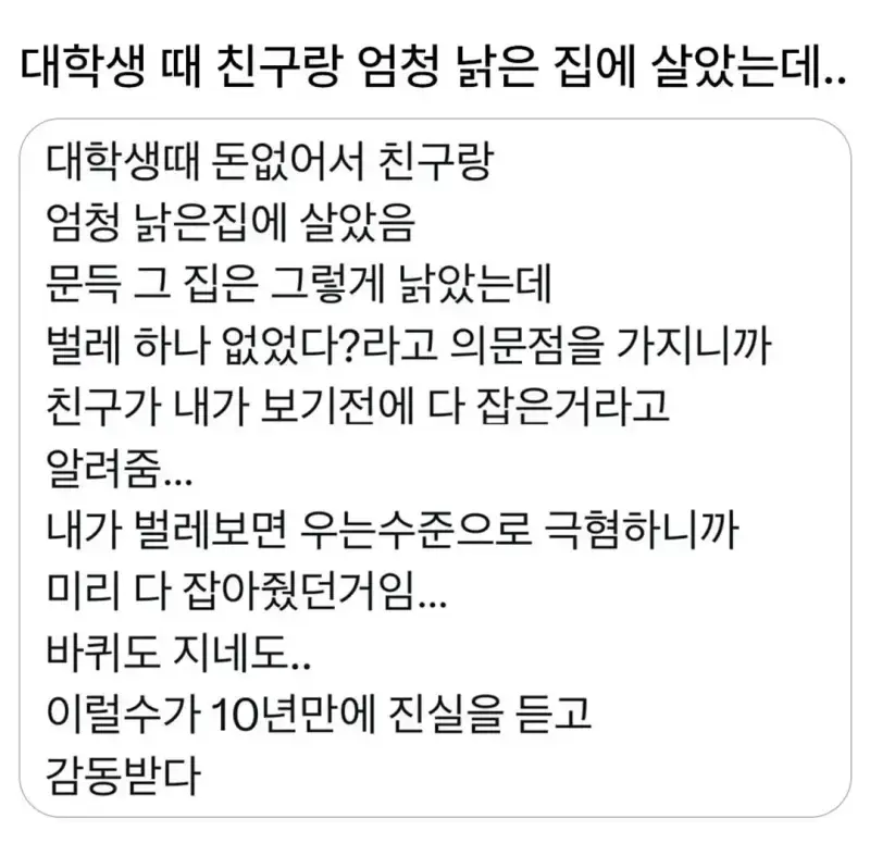 대학생 때 친구랑 엄청 낡은 집에 살았는데...의 내용을 보여주는 이미지