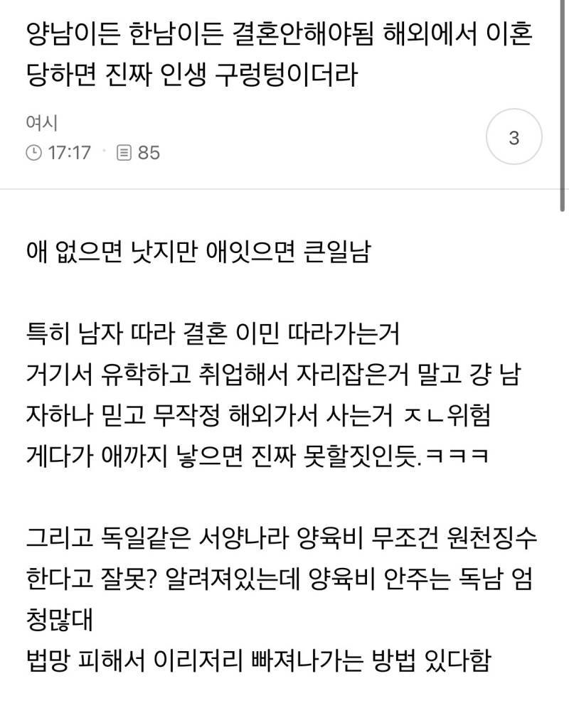해외에서 이혼 당하면 진짜 인생 구렁텅이더라의 내용을 보여주는 이미지