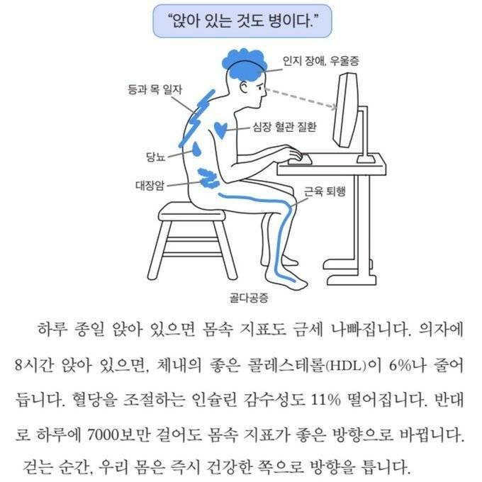 " 앉아 있는거 자체가 병이다"의 내용을 보여주는 이미지