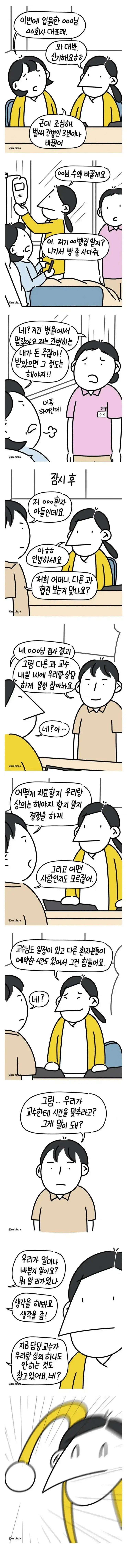 회사 대표가 입원을 하면 생기는 일의 내용을 보여주는 이미지