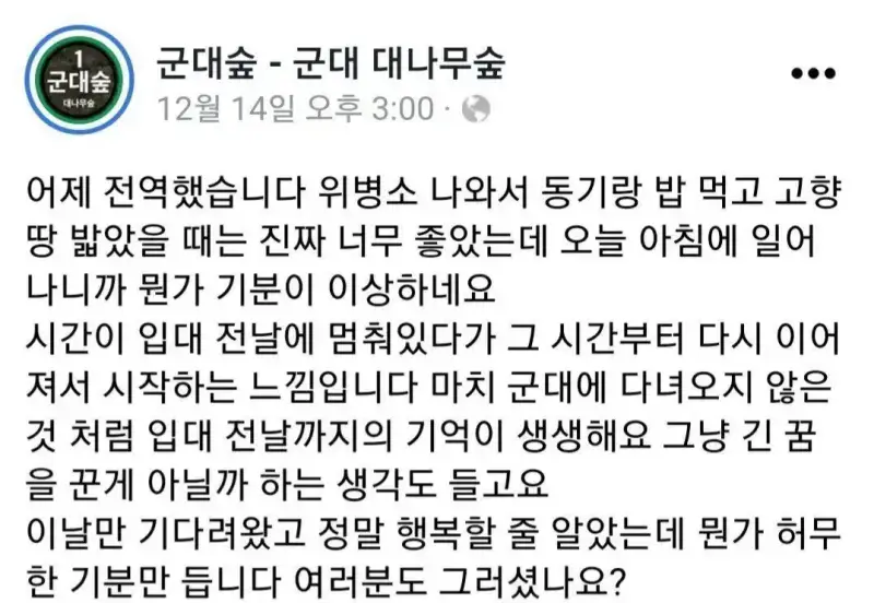 생각보다 허무한 군대 전역날 기분의 내용을 보여주는 이미지