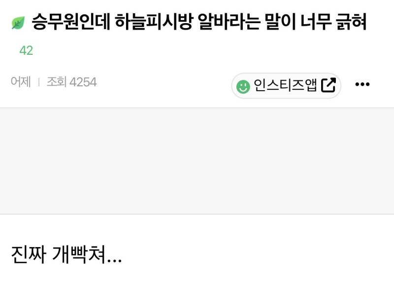 승무원인데 하늘피시방 알바라는 말이 너무 긁혀의 내용을 보여주는 이미지