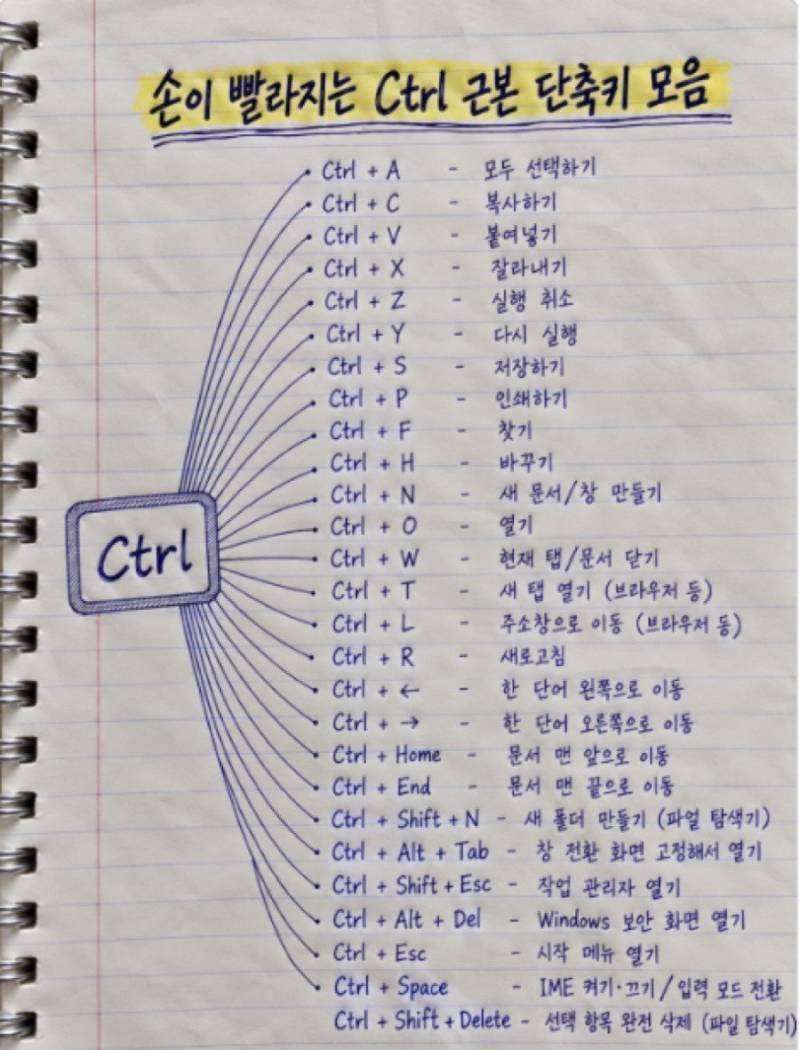 손이 빨라지는 Ctrl 근본 단축키 모음의 내용을 보여주는 이미지