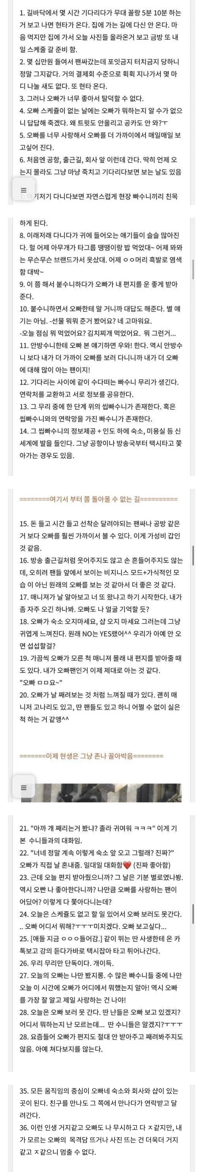 사생이 쓴 사생이 되어가는 과정의 내용을 보여주는 이미지