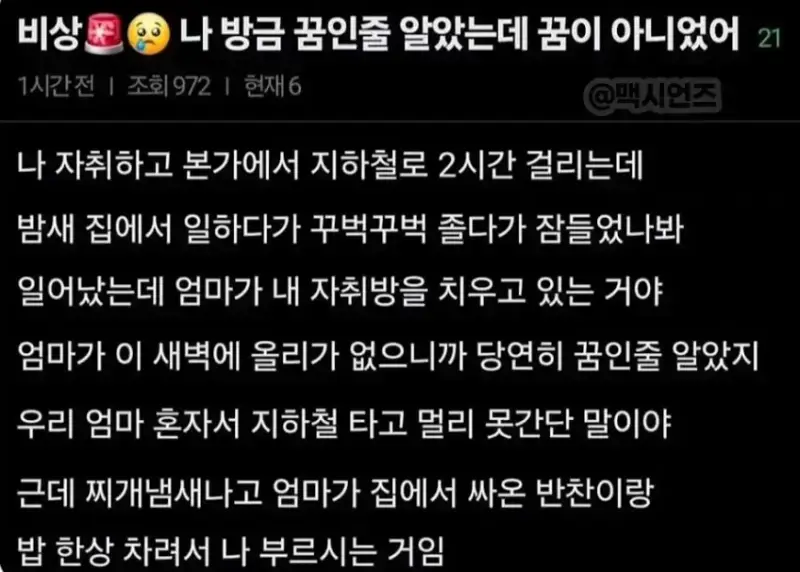 엄마가 갑자기 집에 찾아옴의 내용을 보여주는 이미지