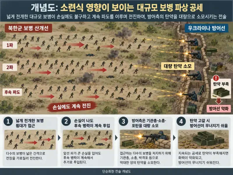우크라이나군이 증언하는 북한군의 보병 전술의 내용을 보여주는 이미지 관련 이미지 2