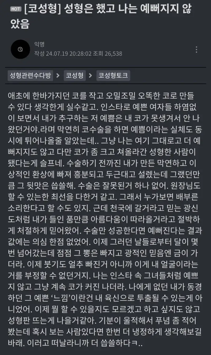 코수술 후기의 내용을 보여주는 이미지