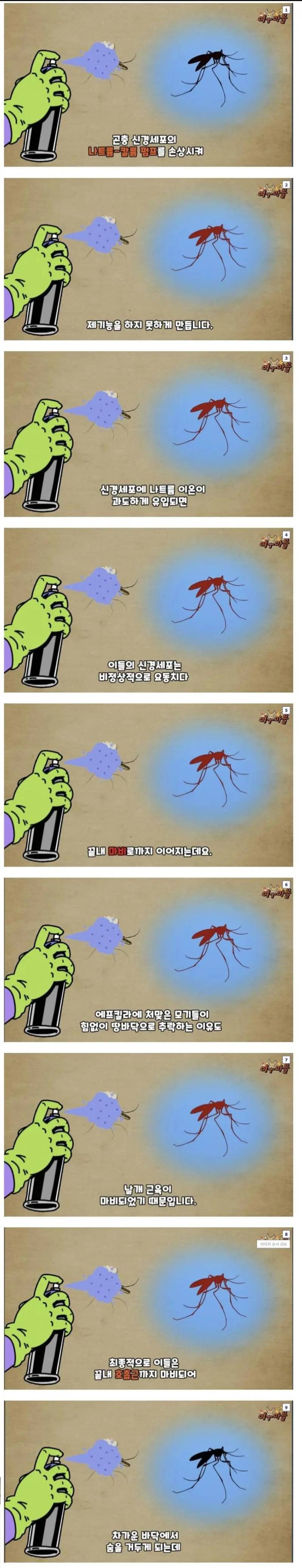 에프킬라에 모기가 죽는 과정의 내용을 보여주는 이미지