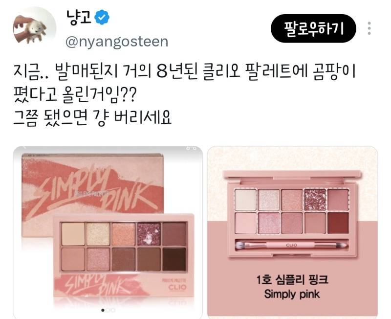 클리오 아이섀도우에 곰팡이가 피었다는 일녀의 내용을 보여주는 이미지 관련 이미지 8