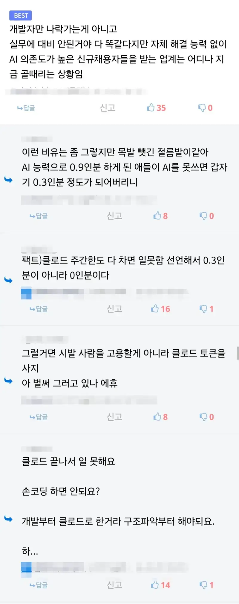 AI 때문에 진짜 ㅈ되고 있다는 개발자들의 내용을 보여주는 이미지 관련 이미지 2