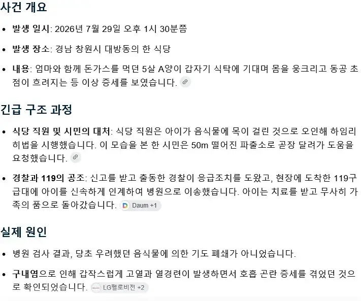 돈까스 먹다가 갑자기 쓰러진 5살 아이의 내용을 보여주는 이미지 관련 이미지 2