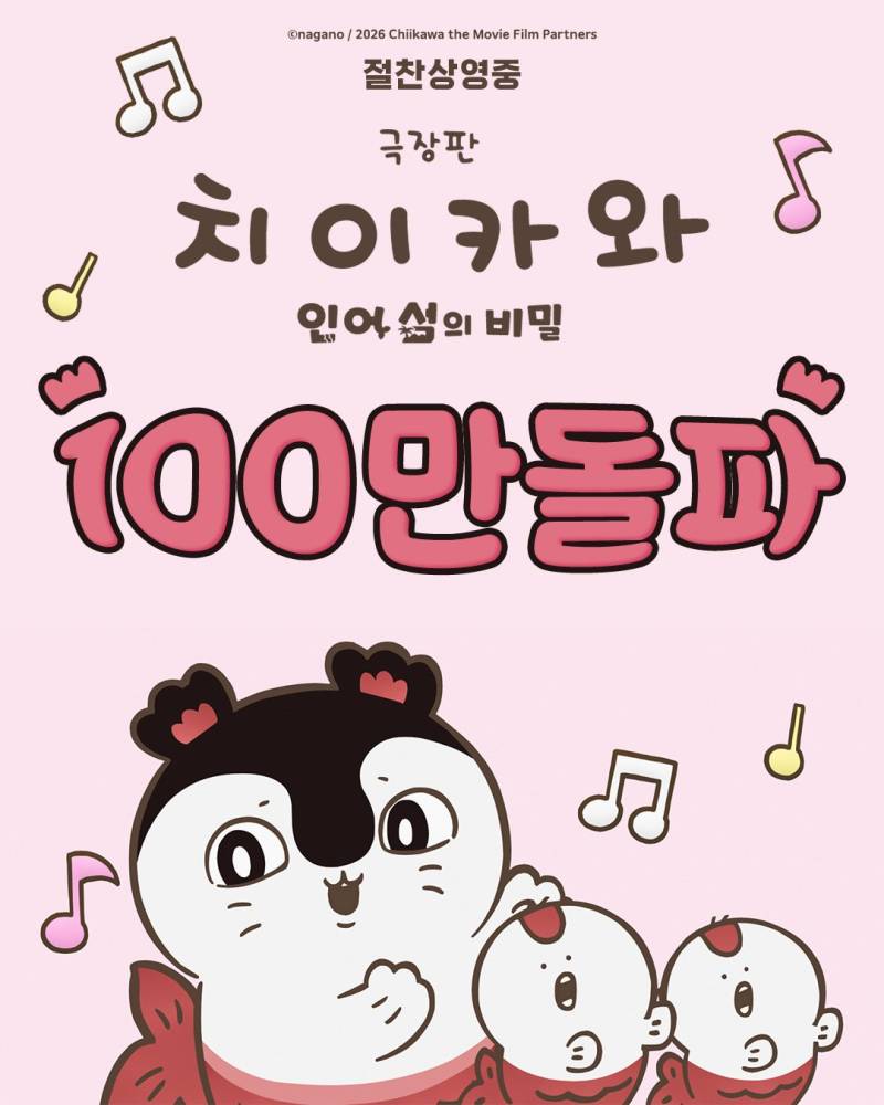 <극장판 치이카와: 인어 섬의 비밀> 100만 돌파의 내용을 보여주는 이미지