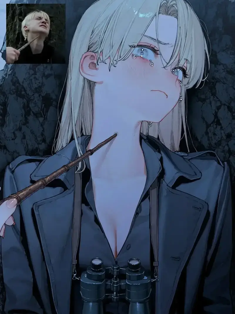 Drawings of scenes featuring a Female Draco Malfoid from the movies cr- take, gaueaul,