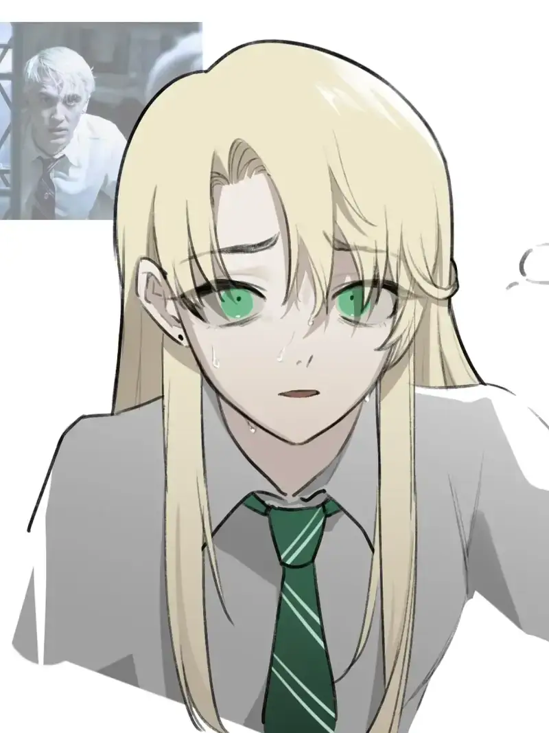 Drawings of scenes featuring a Female Draco Malfoid from the movies cr- take, gaueaul,