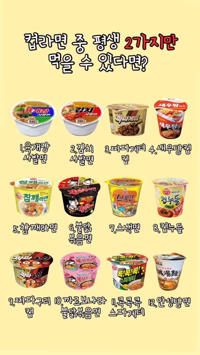 컵라면 평생 2가지만 먹을 수 있다면의 내용을 보여주는 이미지