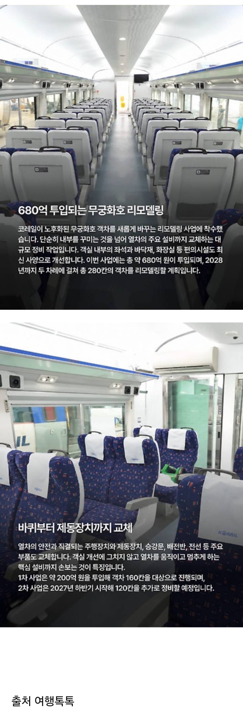 680억원 투입되는 무궁화호 리모델링의 내용을 보여주는 이미지