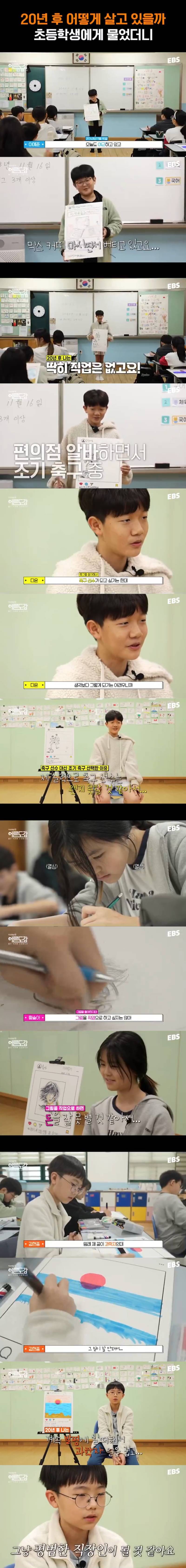 현실감각을 빨리 습득하는 요즘 초등학생들의 내용을 보여주는 이미지