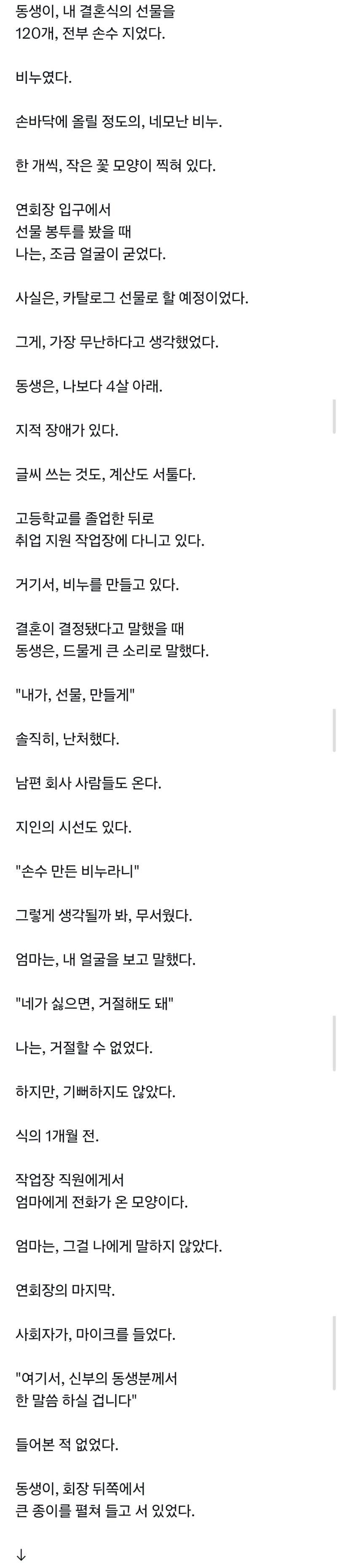 동생이 내 결혼식 선물을 직접 만들었다.의 내용을 보여주는 이미지