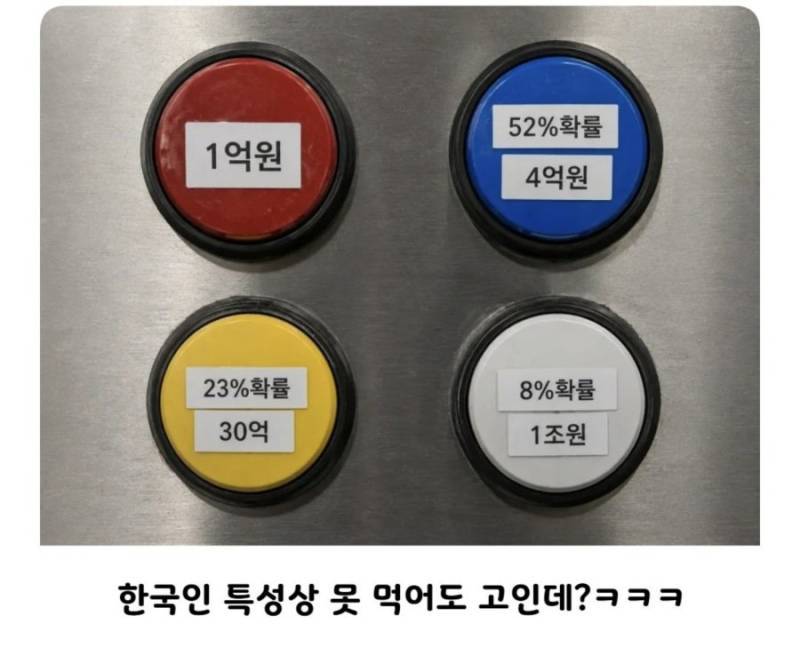 이중에 딱 하나의 버튼만 누를수 있다면?의 내용을 보여주는 이미지