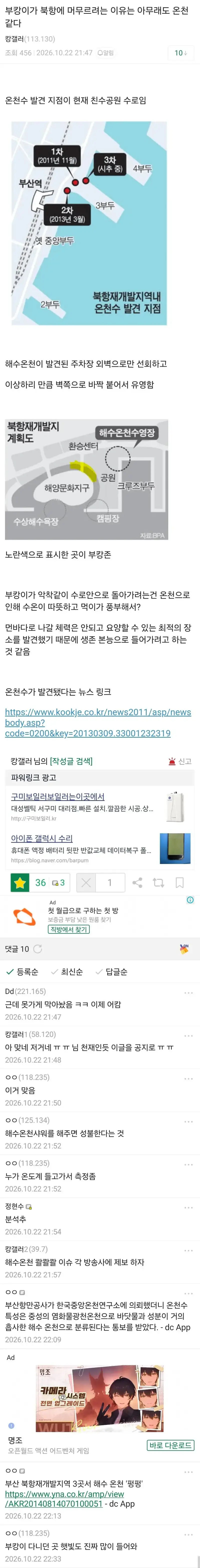 부캉이가 수로 안 나가는 이유에 대한 추측의 내용을 보여주는 이미지